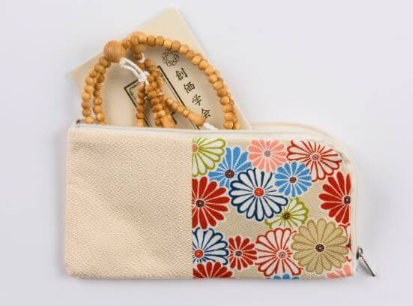 Beads Case Chirimen beige L